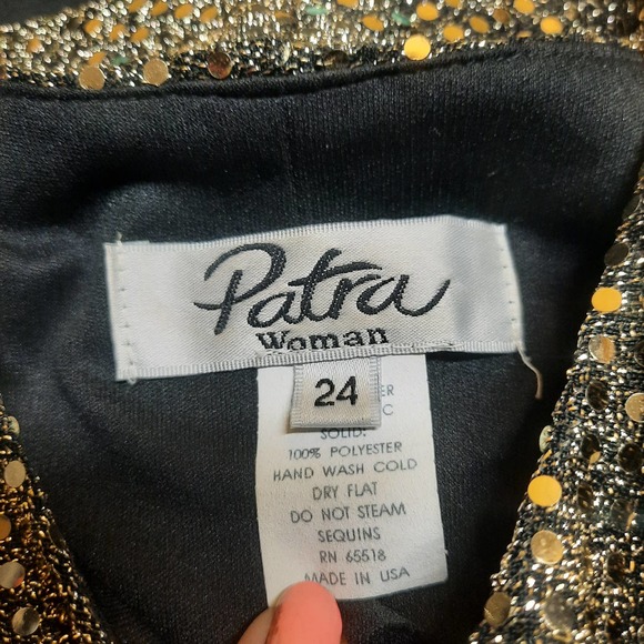 Y2K Patra Woman Black with Gold sequin v-neck top Midi formal dress 24 - Picture 4 of 5